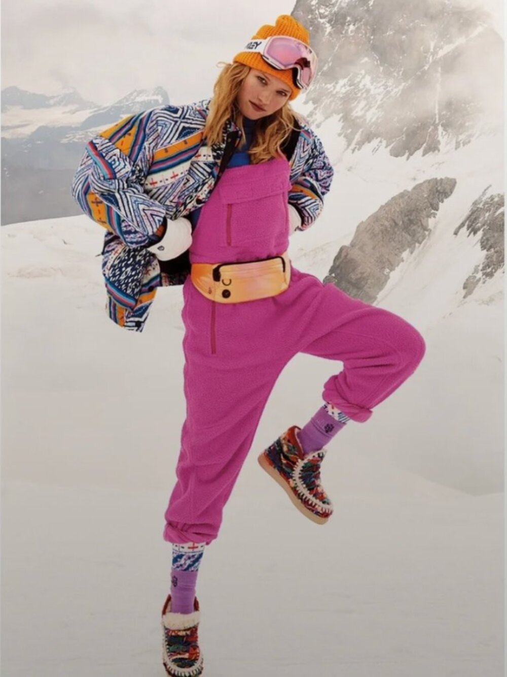 Free People FP Movement Hit The Slopes Salopette Overalls Fleece Magenta, Large - Picture 3 of 15